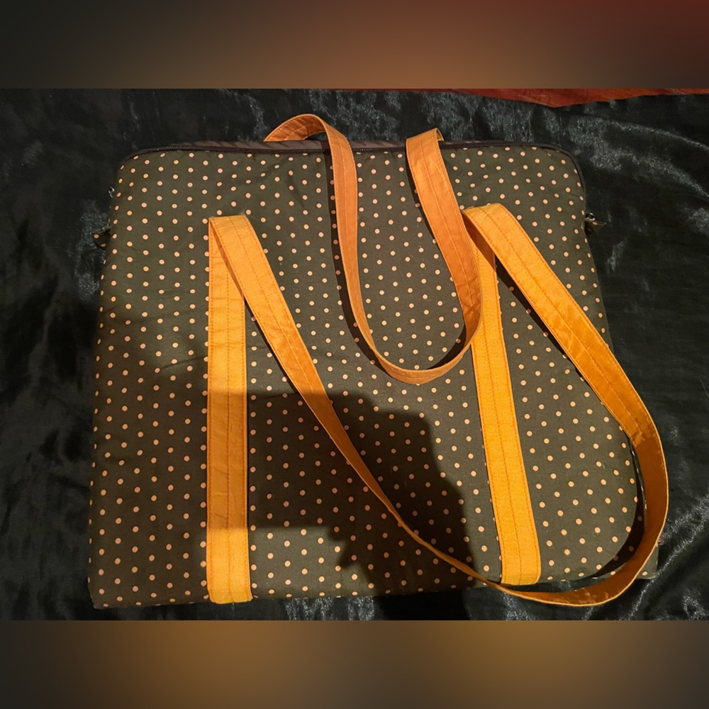 Polka Dot Tote Laptop Bag with Orange Straps